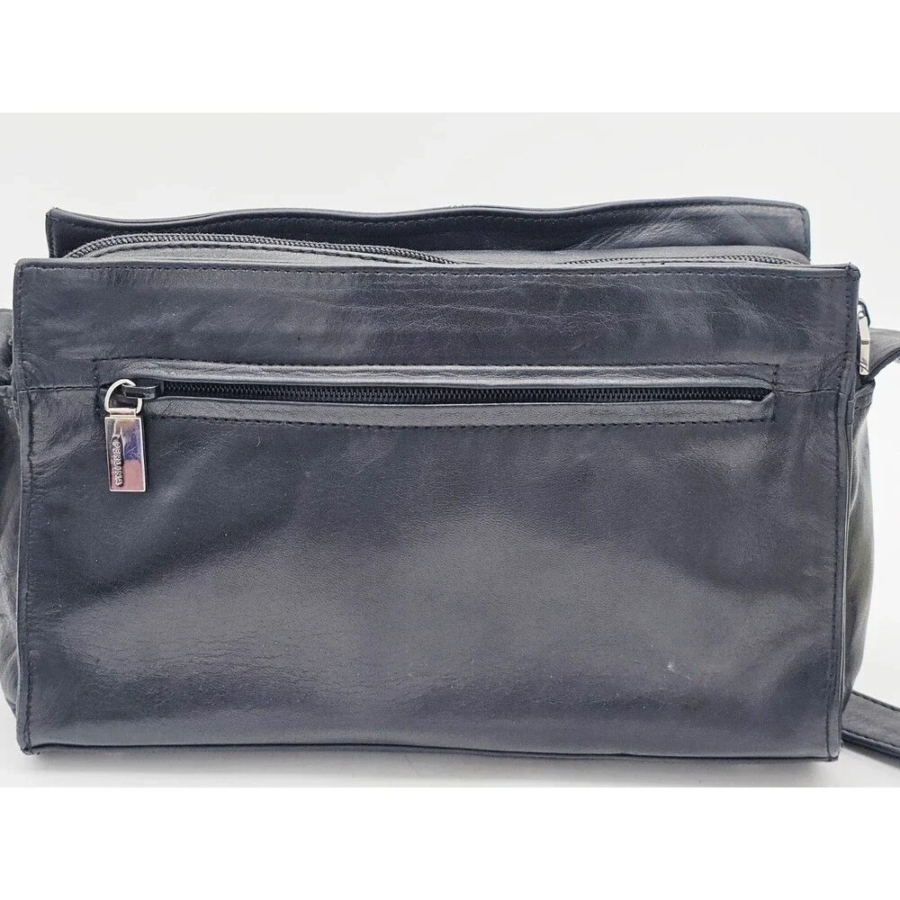 Perlina New York Leather Purse Black Shoulder Bag Pockets Vintage Designer